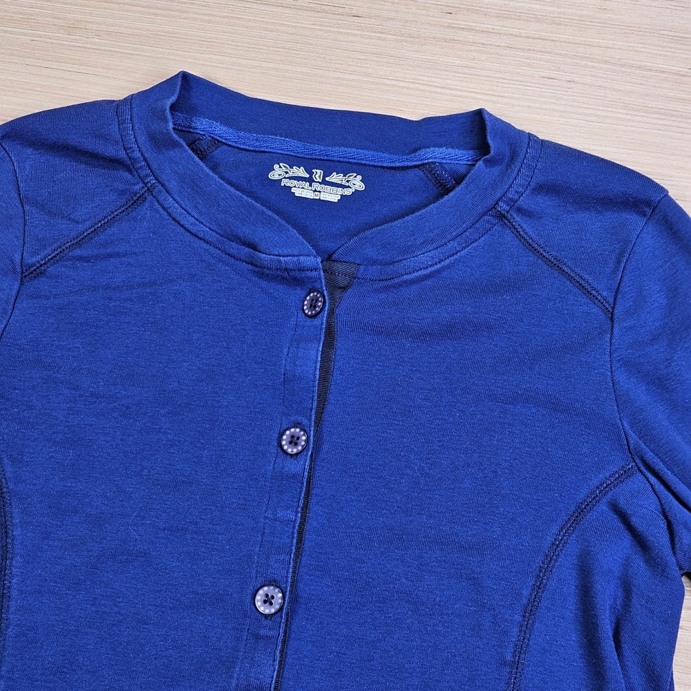 Royal Robbins Cardigan Sweater Women M Blue Cotton Button Front Pockets ROYC-524